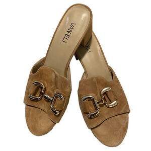 Vaneli Womens Suede Slide Sandals US 9 EU 40 Taupe Leather Wedge Heel Dress Shoe